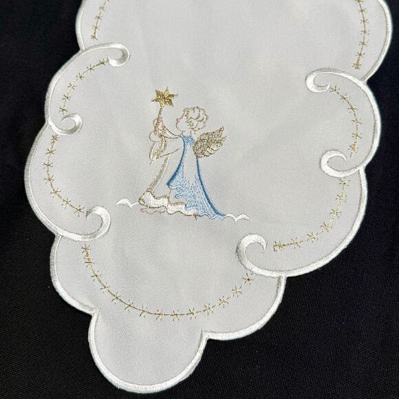 German Embroidered Christmas Angels Table Runner 9x52 Metallic Gold Thread - Picture 3 of 8